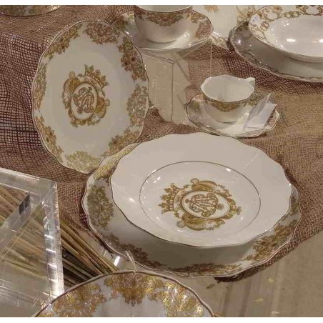 Tellerset 18-teilig aus weißem Porzellan mit goldener Verzierung – Royal Family Sheffield - 