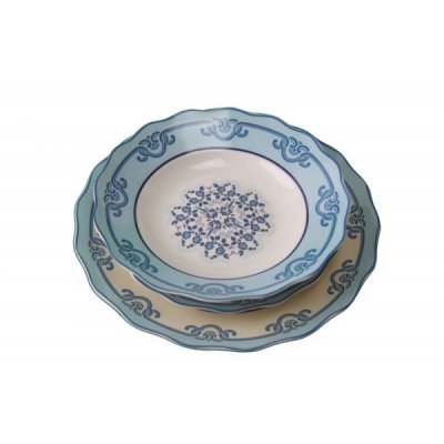 Service de 18 pièces Plats en céramique - Collection positano blanc et décorations bleues -