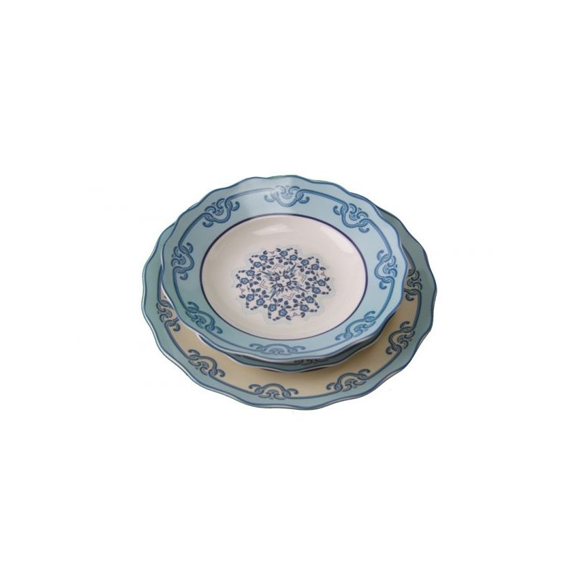 Servizio di Piatti 18 Pezzi Ceramica - Collezione Positano Bianco e Decori Azzurri - 