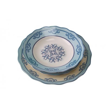 Ensemble de plats en céramique 18 pièces - Collection Positano Décorations blanches et bleues - 
