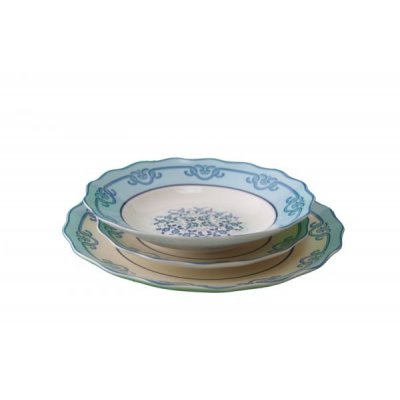 Service de 18 pièces Plats en céramique - Collection positano blanc et décorations bleues -