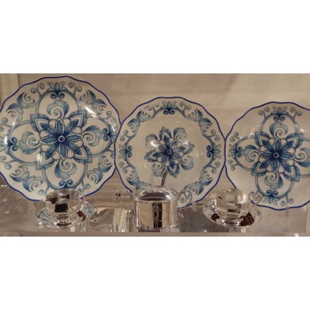 Servizio di Piatti 18 Pezzi Fine Porcellana - Collezione Pantelleria - Decori Blu - 