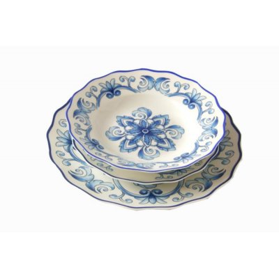 Service des plaques de 18 pièces en porcelaine fine - Collection Pantelleria - DÉCORATIONS BLUE -