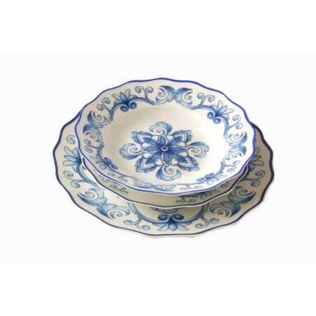 Servizio di Piatti 18 Pezzi Fine Porcellana - Collezione Pantelleria - Decori Blu - 