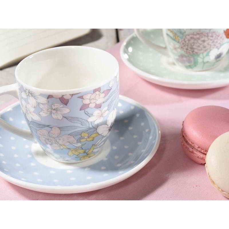 Set 6 Pieces Coffee Cups with Shabby / Provencal Saucer - Flowers Decoration -  - 