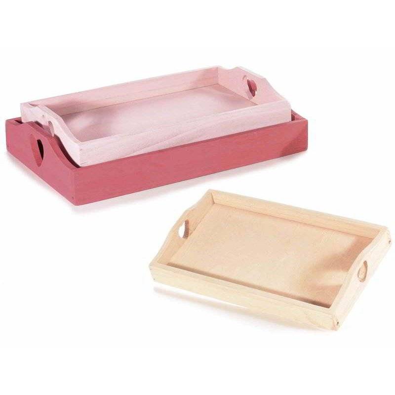 Set 3 Wooden Trays with Heart Handle - Romantic Chic Style -  - 