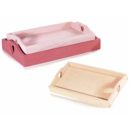 Set 3 Wooden Trays with Heart Handle - Romantic Chic Style -  - 