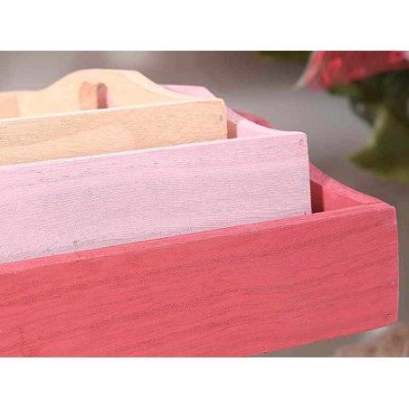 Set mit 3 Holztabletts mit herzförmigem Griff – Romantischer Chic-Stil –