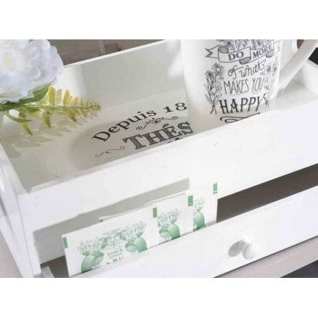 Holztablett mit Schublade für Tee/Gewürze - Shabby-Chic-Stil -