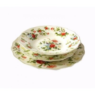 Piatti Set 18 Pezzi Fine Porcellana - Collezione New Spring Rose - Stile Provenzale / Romantico - 