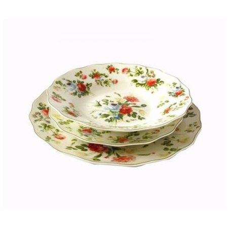 Service d'Assiettes 18 Pièces Porcelaine Fine - Nouvelle Collection Printemps Rose - Style Provençal / Romantique -