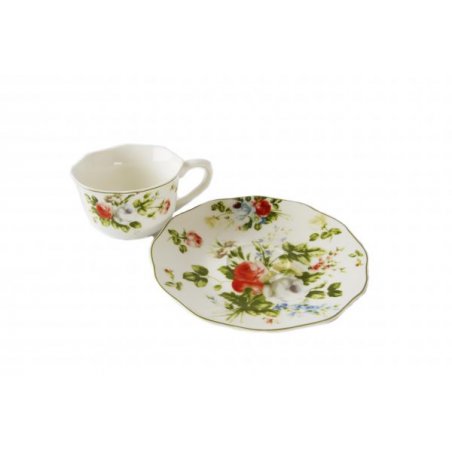 Porcelain Tea Cup Service Set 6 Pieces - New Spring Rose - Provençal / Shabby Style -
