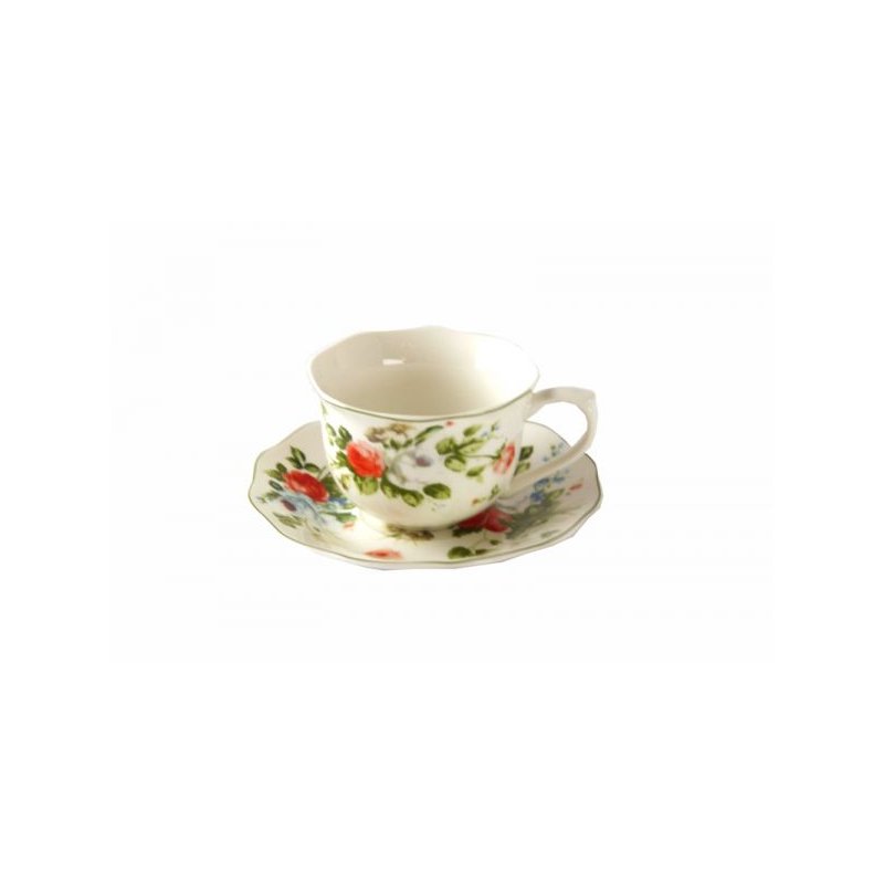 Porcelain Tea Cup Service Set 6 Pieces - New Spring Rose - Provençal / Shabby Style -
