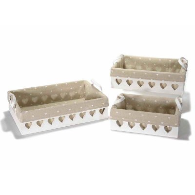 White Wooden Baskets with Hearts Decoration - Set of 3 Pieces -  - 