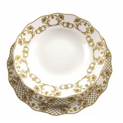 Dishes Set 18 Pcs - Fine Bone Porcelain - Golden Decoration - Royal Family Sheffield -  - 