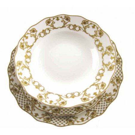 Plates Set 18 Pcs - Fine Bone Porcelain - Gold Decoration - Royal Family Sheffield -