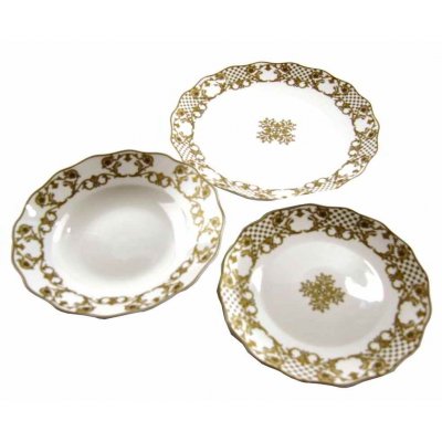 Service d'assiettes 18 pièces - Porcelaine fine - Décoration dorée - Famille royale Sheffield - 