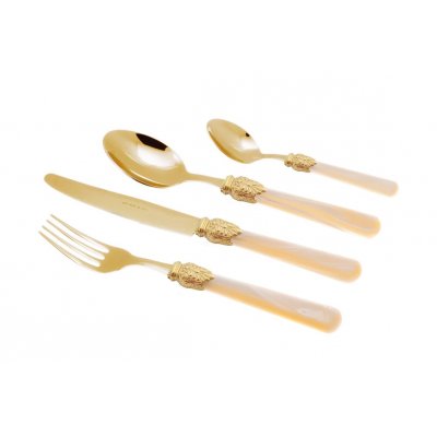 Gold Pvd Cutlery - Elena - 24 Pcs Set Pearly Ivory Handle -  - 