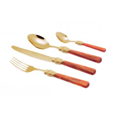 Couverts Or Pvd - Elena - Set 24 Pcs Orange Pearly Handle