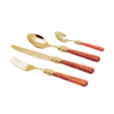 Couverts Or Pvd - Elena - Set 24 Pcs Orange Pearly Handle - 