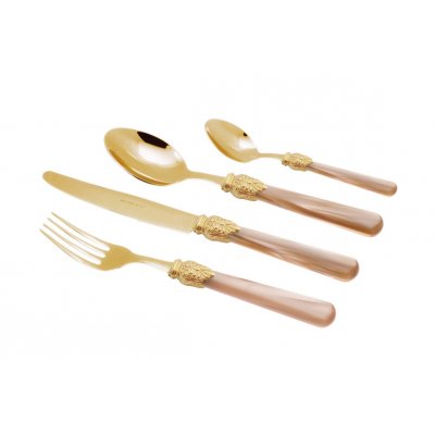Gold Pvd Cutlery - Elena - 24 Pcs Set Pearly Champagne Handle -  - 