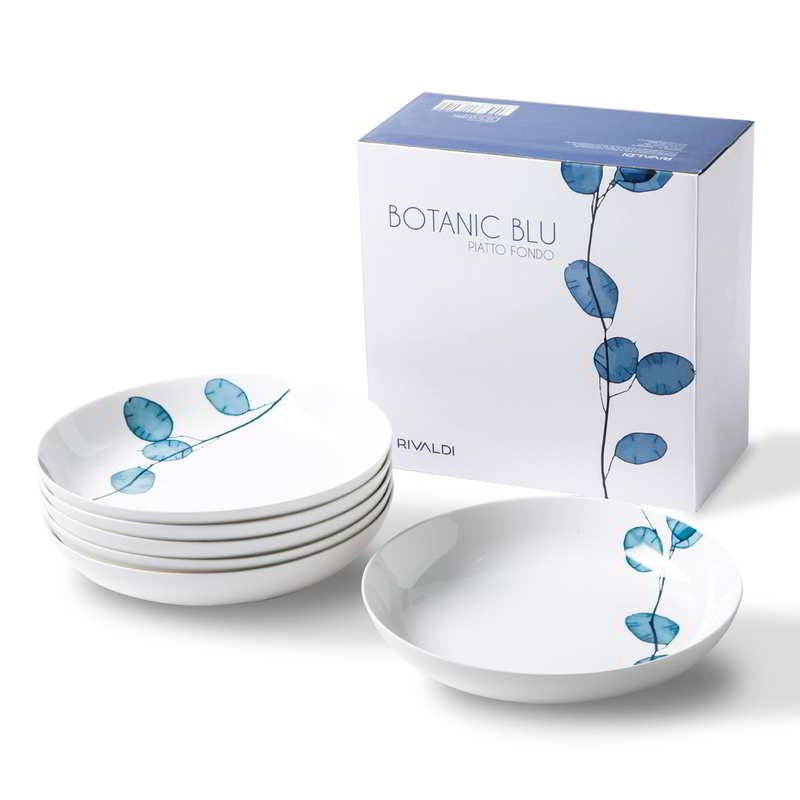 Set of 6 Porcelain Soup Plates - Botanic Blue Collection - Rivaldi -  - 8056364164034