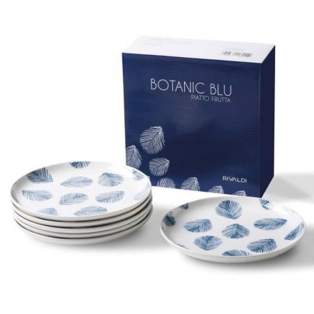 Ensemble de 6 assiettes à fruits en porcelaine - Collection Botanic Blue - Rivaldi - 