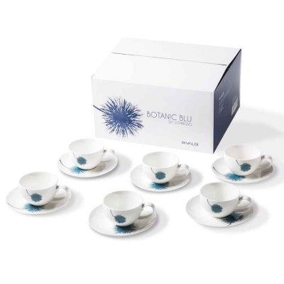 Set of 6 Porcelain Coffee Cups - Botanic Blue Collection - Rivaldi -  - 
