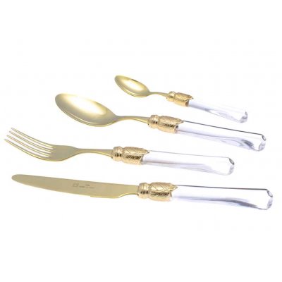 Gold Pvd Cutlery - Rivadossi Shop Online - Vittoria Oro Set 4pcs Place Setting -  - 