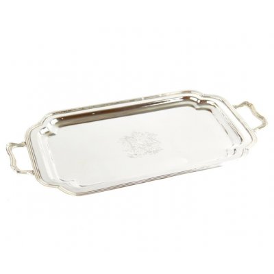 Plateau rectangulaire avec deux poignées en argent Sheffield -