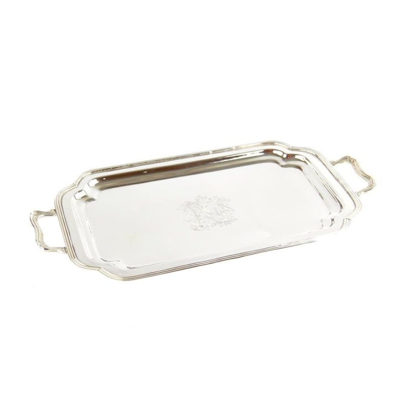 Plateau rectangulaire avec deux poignées en argent Sheffield -
