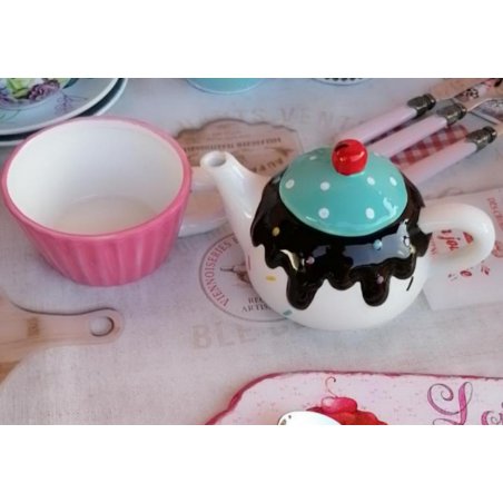 Cupcake - Set Teiera e Tazza in Ceramica - Shabby Rosa - 