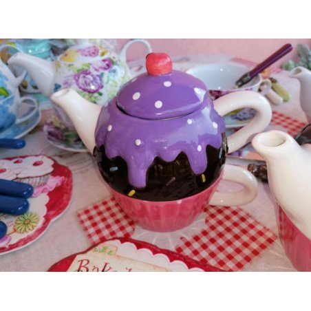 Cupcake - Keramik-Teekanne und Tassen-Set - Lila -