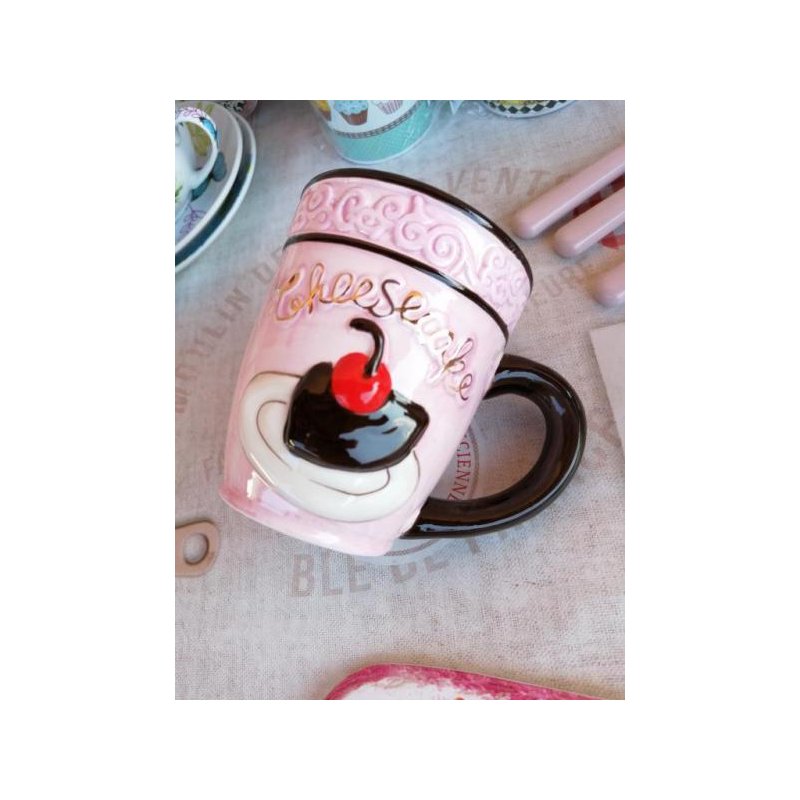 Cupcake Mug - Ceramic - Relief decoration and rose and black gold details -  - 