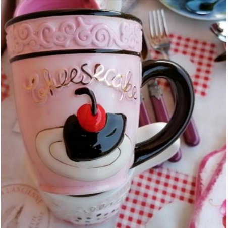Tazza Mug Cupcake - Ceramica - Decoro in rilievo e dettagli oro Rosa e Nero - 