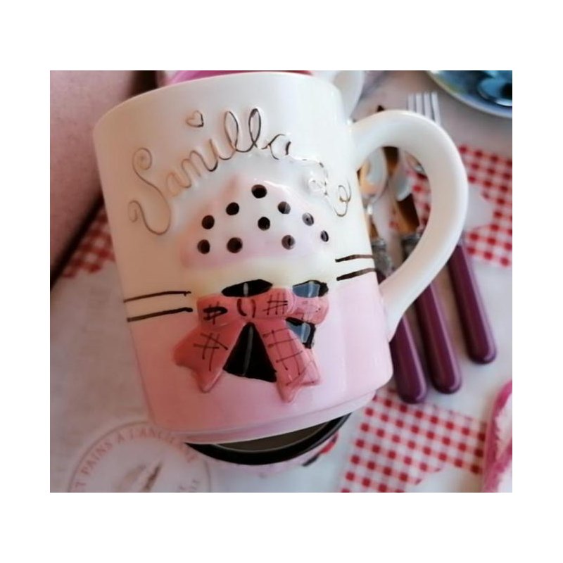 Tazza Mug Cupcake - Ceramica - Decoro in rilievo e dettagli oro Rosa e Bianco - 
