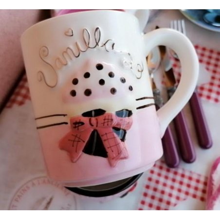 Tazza Mug Cupcake - Ceramica - Decoro in rilievo e dettagli oro Rosa e Bianco