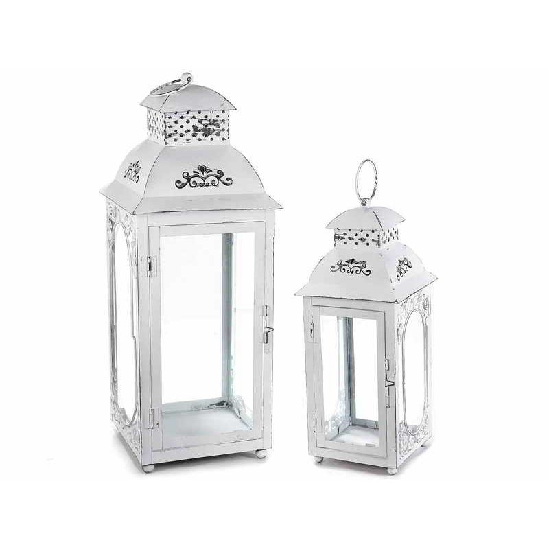 White Metal Lanterns - Set of 2 Pieces -  - 