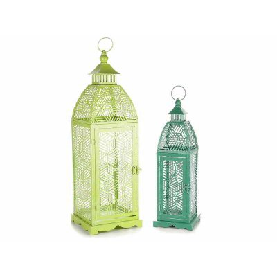 Green Colored Metal Lanterns - Set 2 Pieces