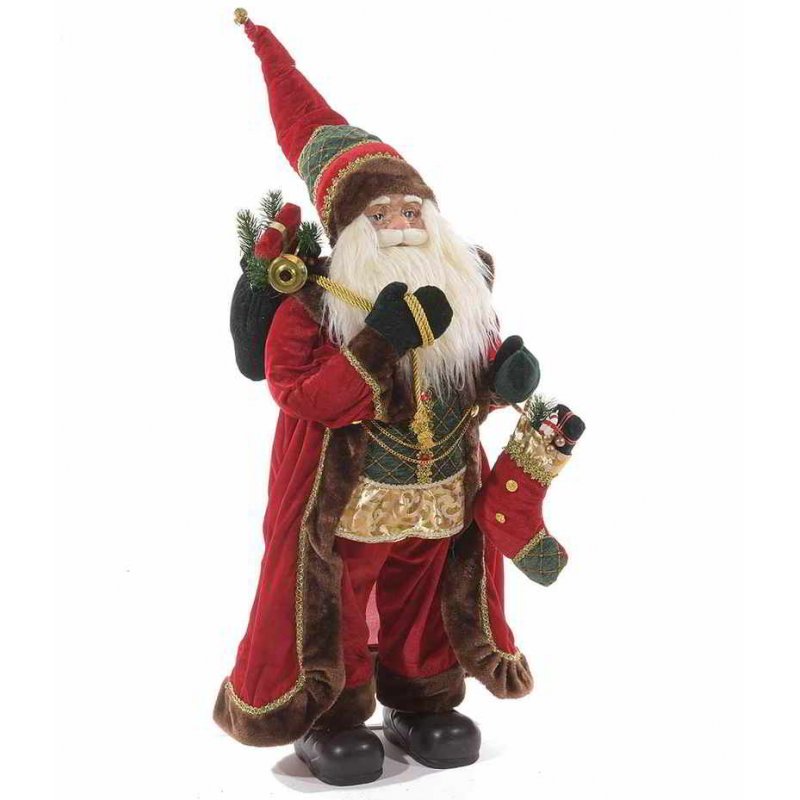 Père Noël avec manteau en velours et décorations dorées 34x30x110 cm - 