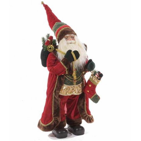 Santa Claus with Velvet Coat and Golden Decorations 34x30x110 cm -  - 