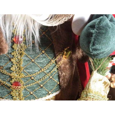 Babbo Natale con Cappotto in Velluto e Decori Dorati cm 34x30x110 - 