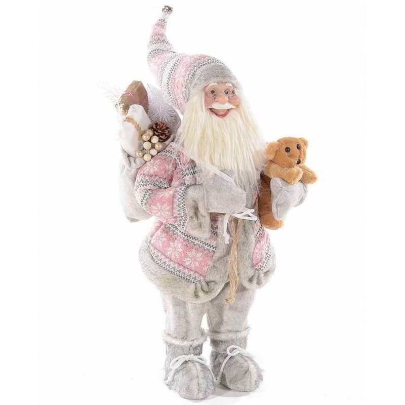 Babbo Natale Con Cappotto in Maglia Rosa - Shabby - cm 36x27x84 - 