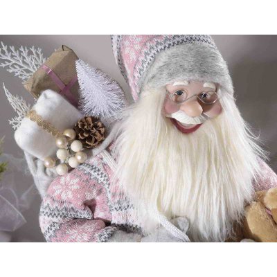 Babbo Natale Con Cappotto in Maglia Rosa - Shabby - cm 36x27x84 - 