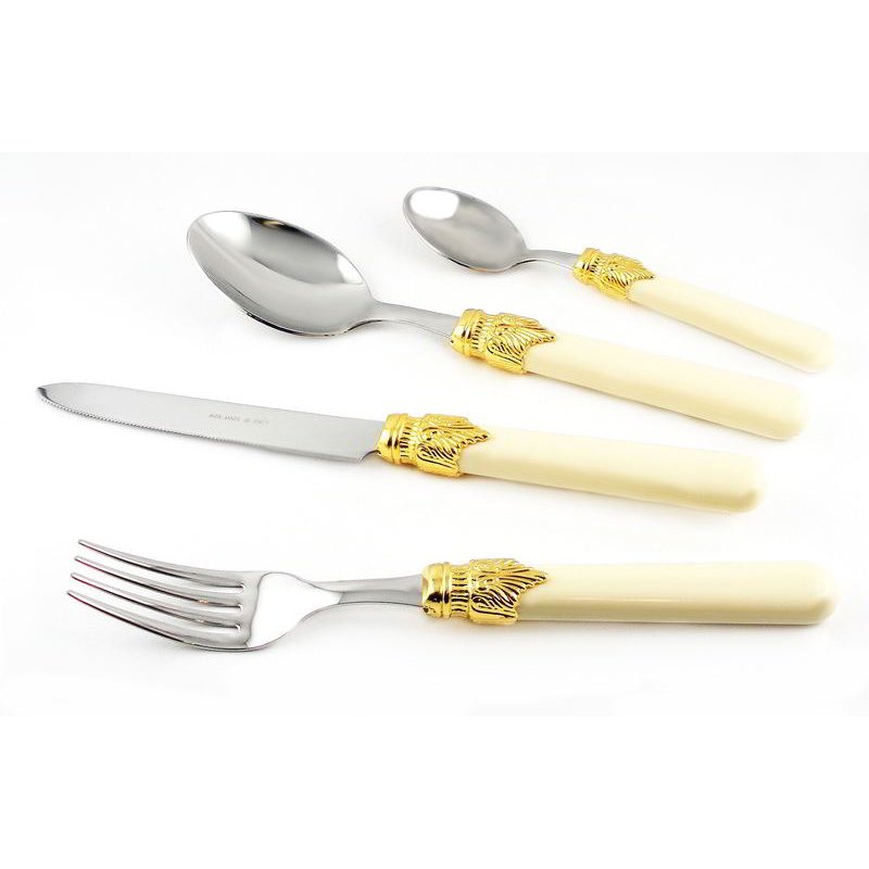 18/10 Stainless Steel Cutlery - Classic set 24 Pcs - PVD Golden Ring - Ivory Color -  - 