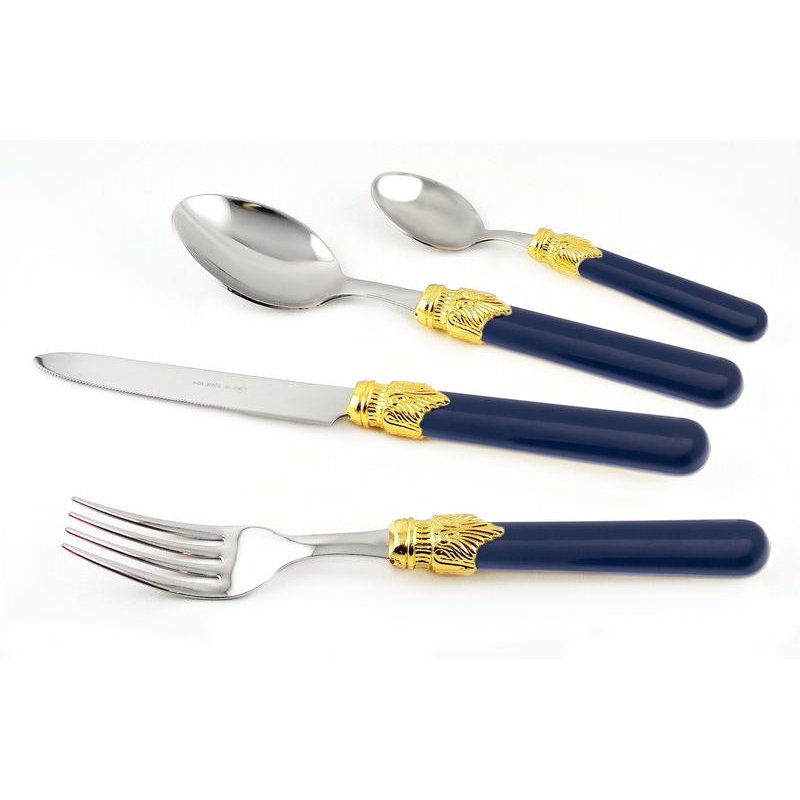 18/10 Stainless Steel Cutlery - Classic set 24 Pcs - PVD Golden Ring - Blue Color -  - 