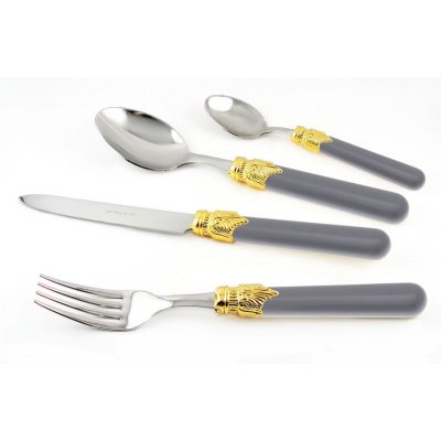 18/10 Stainless Steel Cutlery - Classic set 24 Pcs - PVD Golden Ring - Gray Color -  - 