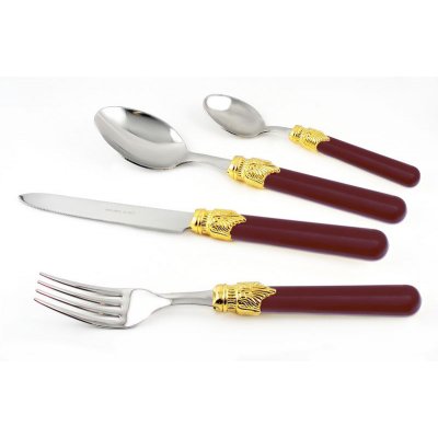 Bordeaux Cutlery - 18/10 Stainless Steel - Classic set 24 Pcs - Golden PVD ring -  - 