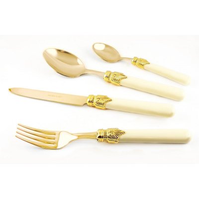 Rivadossi Pvd Golden Cutlery - Classic set 24 Pcs - Ivory Handle -  - 
