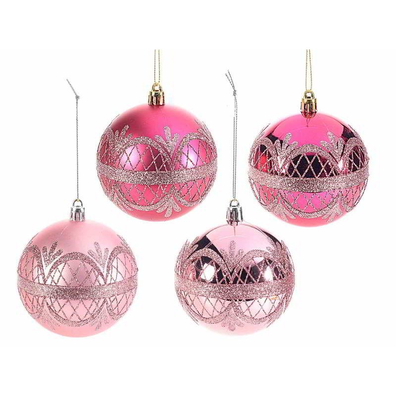 Pink Christmas Balls with Glitter Set 24pcs -  - 